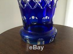 Vintage Cobalt Blue Bohemia Cut to clear Crystal Vase
