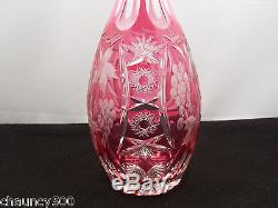 Vintage Cranberry Crystal Cut To Clear Decanter & 4 Wine Hock Glasses