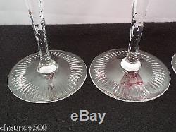 Vintage Cranberry Crystal Cut To Clear Decanter & 4 Wine Hock Glasses