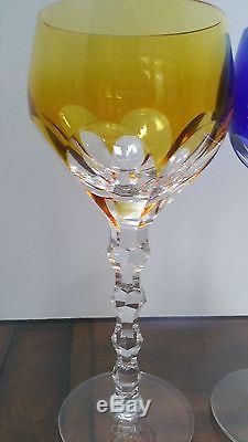 Vintage Crystal Colored Cut To Clear Czech Bohemian Wine Glass Set Of 4
