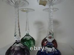 Vintage Crystal Wine Glasses Cut to Clear Multicolored Set of 4 Park Ave Hungary