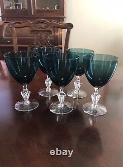 Vintage Crystal Wine Goblets Emerald Green Set of 5