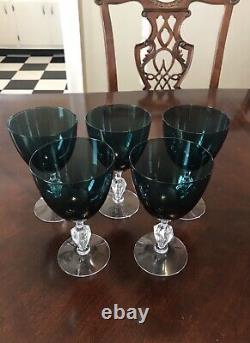 Vintage Crystal Wine Goblets Emerald Green Set of 5