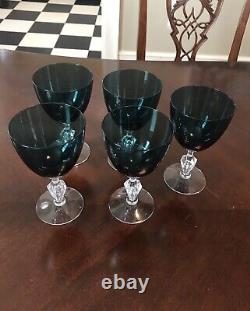 Vintage Crystal Wine Goblets Emerald Green Set of 5