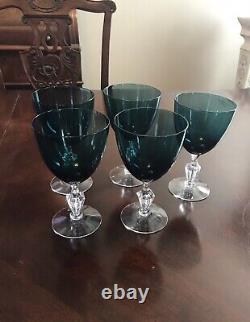 Vintage Crystal Wine Goblets Emerald Green Set of 5