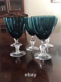 Vintage Crystal Wine Goblets Emerald Green Set of 5