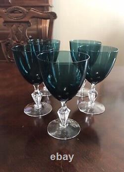 Vintage Crystal Wine Goblets Emerald Green Set of 5