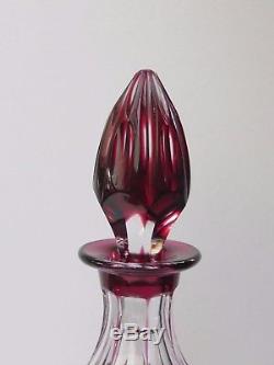 Vintage Cut Glass Lead Crystal Ruby Red/cranberry Clouor Wine Decanter