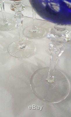 Vintage Cut To Clear Bohemian Czech Crystal Hock Wine Glasses Multi Color 8