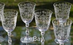 Vintage Etched Crystal Claret Wine Glasses, Fostoria Navarre Large Claret
