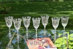 Vintage Etched Crystal Wine Glasses- Water Goblets, Cambridge, Rose Point