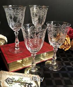 Vintage Fostoria Meadow Rose Crystal Glasses Water, Champagne, Wine 12 Pieces