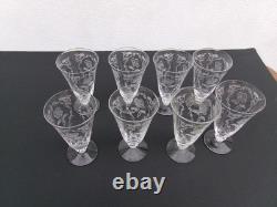 Vintage Fostoria Shirley (lot Of 8) Etched Crystal Wine Juice Glasses 4 3/4