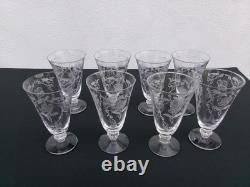 Vintage Fostoria Shirley (lot Of 8) Etched Crystal Wine Juice Glasses 4 3/4