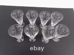 Vintage Fostoria Shirley (lot Of 8) Etched Crystal Wine Juice Glasses 4 3/4