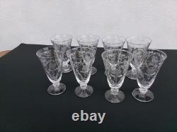 Vintage Fostoria Shirley (lot Of 8) Etched Crystal Wine Juice Glasses 4 3/4