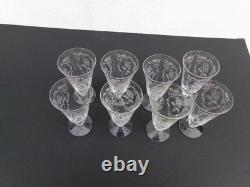 Vintage Fostoria Shirley (lot Of 8) Etched Crystal Wine Juice Glasses 4 3/4