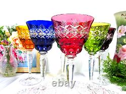 Vintage German Cut Crystal Wine Goblets set of 6 multicolor Germany bohemian