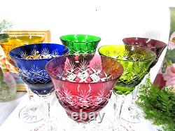 Vintage German Cut Crystal Wine Goblets set of 6 multicolor Germany bohemian