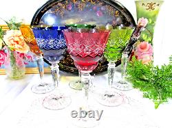 Vintage German Cut Crystal Wine Goblets set of 6 multicolor Germany bohemian