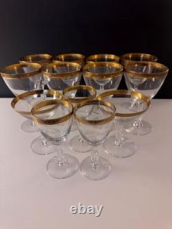 Vintage Gold Band Rim Glasses Goblets Wine Champagne Cordials Set 13 Unique Stem