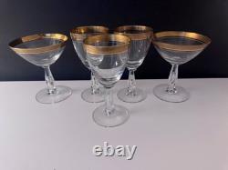 Vintage Gold Band Rim Glasses Goblets Wine Champagne Cordials Set 13 Unique Stem