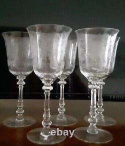 Vintage Heisey Crystal ORCHID Wine/Water Goblet Glasses Set/5 8 1/4 in