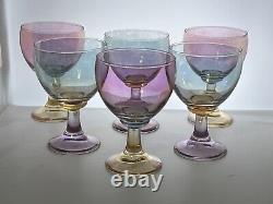 Vintage Krosno Poland Hand Blown Tri-colored Wine Glasses Set of 6