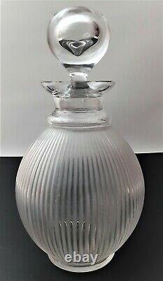 Vintage Lalique, France Langeais Frosted Art Glass Ribbed Decanter AS IS