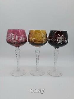 Vintage Lausitzer Cut to Clear Crystal Wine Glasses / Hocks / Goblets