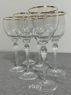 Vintage Lenox USA Crystal Wine Glasses Set of 6 Gold Rim Twisted Stem Elegant