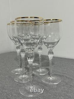Vintage Lenox USA Crystal Wine Glasses Set of 6 Gold Rim Twisted Stem Elegant