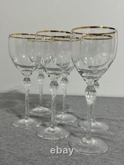 Vintage Lenox USA Crystal Wine Glasses Set of 6 Gold Rim Twisted Stem Elegant