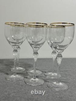 Vintage Lenox USA Crystal Wine Glasses Set of 6 Gold Rim Twisted Stem Elegant