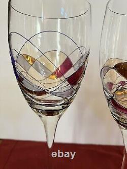 Vintage Luminescence Milano Stained Glass Wine Glasses Set Of 4. New