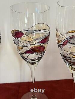 Vintage Luminescence Milano Stained Glass Wine Glasses Set Of 4. New