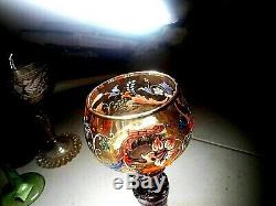 Vintage Moser Crystal-gilt/enamel In Amber&alexandrite-7 7/8 Roemer Wine Goblet
