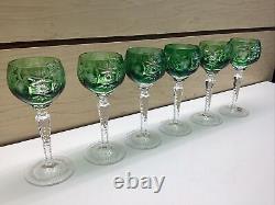 Vintage Nachtmann Traube Emerald Green 5.5 Wine Hock Cut Crystal Set of 6