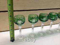 Vintage Nachtmann Traube Emerald Green 5.5 Wine Hock Cut Crystal Set of 6