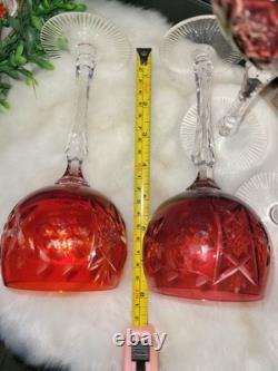 Vintage Nachtmann Traube Ruby Cranberry Lead Crystal tall hock wine glasses -6