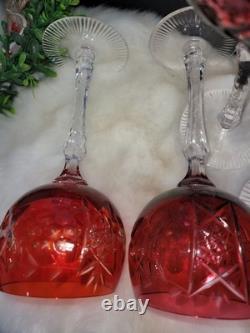 Vintage Nachtmann Traube Ruby Cranberry Lead Crystal tall hock wine glasses -6