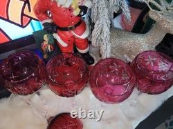 Vintage Nachtmann Traube Ruby Cranberry Lead Crystal tall hock wine glasses -6