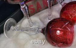 Vintage Nachtmann Traube Ruby Cranberry Lead Crystal tall hock wine glasses -6
