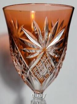 Vintage Orange Cut to Clear Crystal Wine Glass