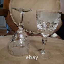 Vintage ROYAL BRIERLEY Handcut HONEYSUCKLE Crystal Goblets Water Wine Glasses