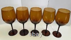 Vintage Ralph Lauren Crystal hand blown amber swirl Sutton Wine Glasses set/5