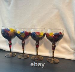 Vintage Royal Danube Hand Painted Crystal Wine Glasses (Romania) Set of 4
