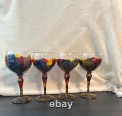 Vintage Royal Danube Hand Painted Crystal Wine Glasses (Romania) Set of 4