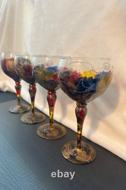 Vintage Royal Danube Hand Painted Crystal Wine Glasses (Romania) Set of 4