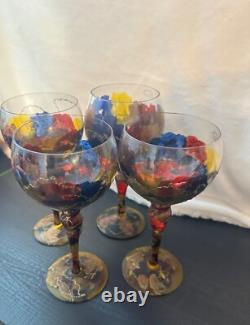 Vintage Royal Danube Hand Painted Crystal Wine Glasses (Romania) Set of 4